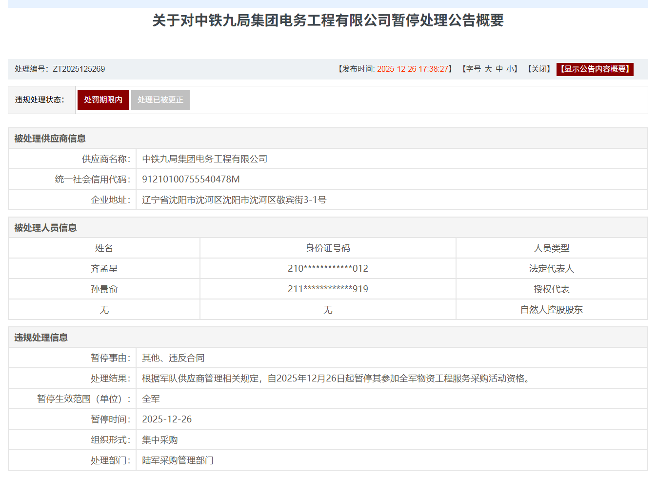 中铁九局集团电务工程有限公司因违反合同等
