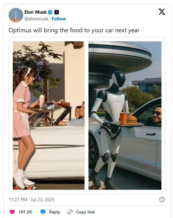 马斯克：超级充电餐厅的特斯拉人形机器人 Optimus 明年将晋升为送餐员 - 兰州联臻能源网