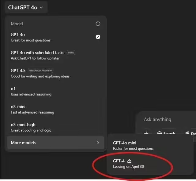 OpenAI 宣布 ChatGPT 自 4 月 30 日起停用 GPT-4 模型 - 兰州联臻能源网