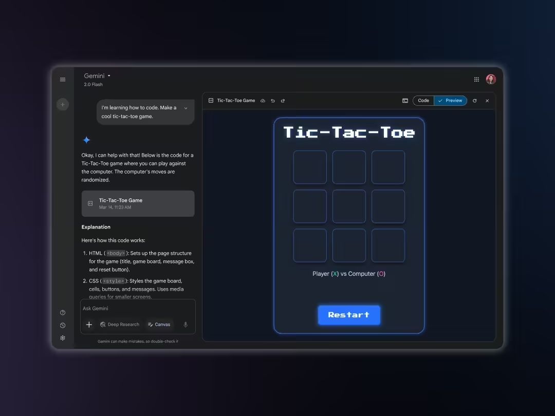 谷歌 Gemini 新增 Canvas 与音频概览功能，提升用户生产力