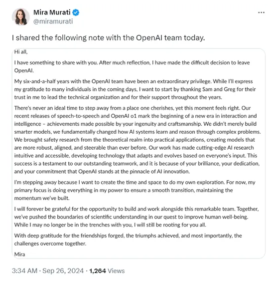 OpenAI再现高层人事变动，首席技术官Mira Murati宣布将离职 - 兰州联臻能源网