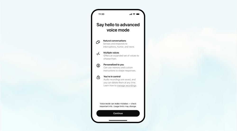 OpenAI推ChatGPT高级语音模式，新增五种声音风格、免费用户不可用