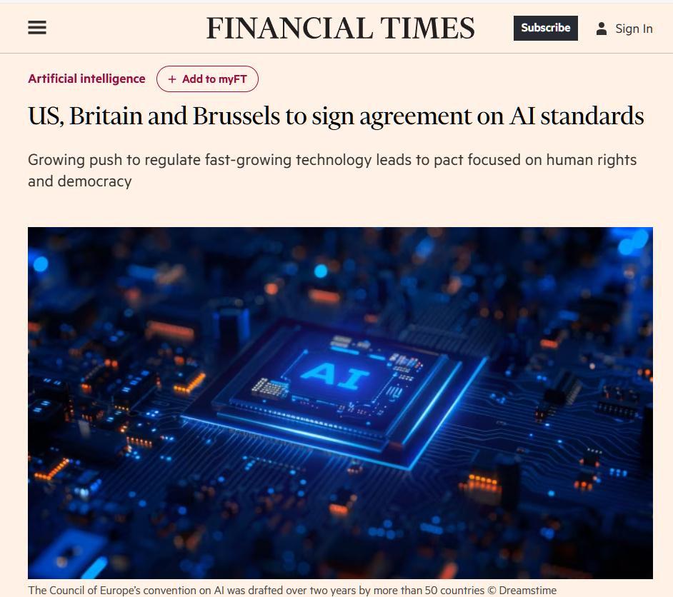 首个具法律约束力的 AI 国际条约，美、英、欧盟将签署人工智能标准协议 - 兰州联臻能源网