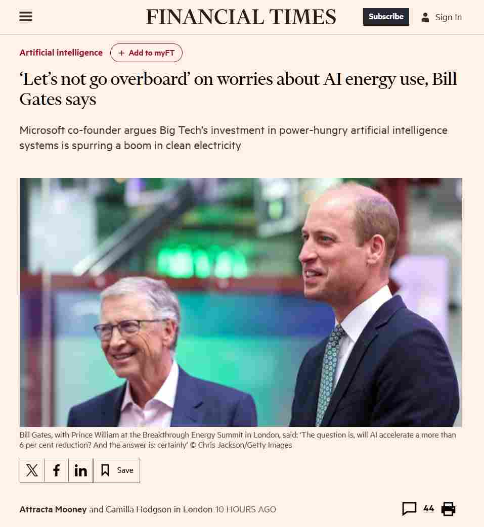 比尔・盖茨喊话环保人士：不要“过分担心”AI 用电问题 - 兰州联臻能源网