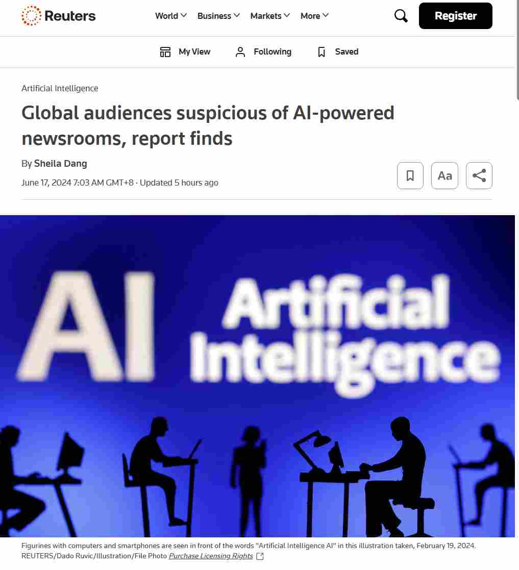 路透社报告：消费者对 AI 创建的新闻内容持疑，近六成民众对虚假信息感到担忧 - 兰州联臻能源网