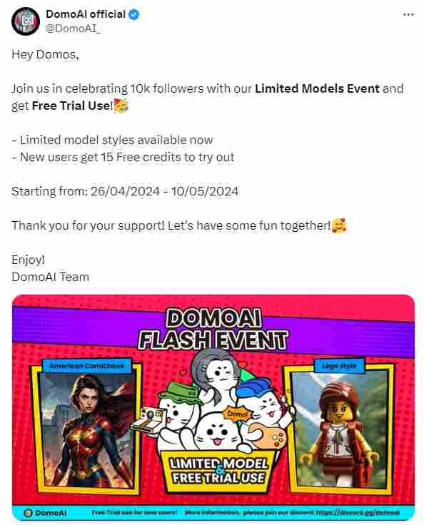 Domo AI新增乐高、美国漫画等4个风格 新用户可免费试用15个点数