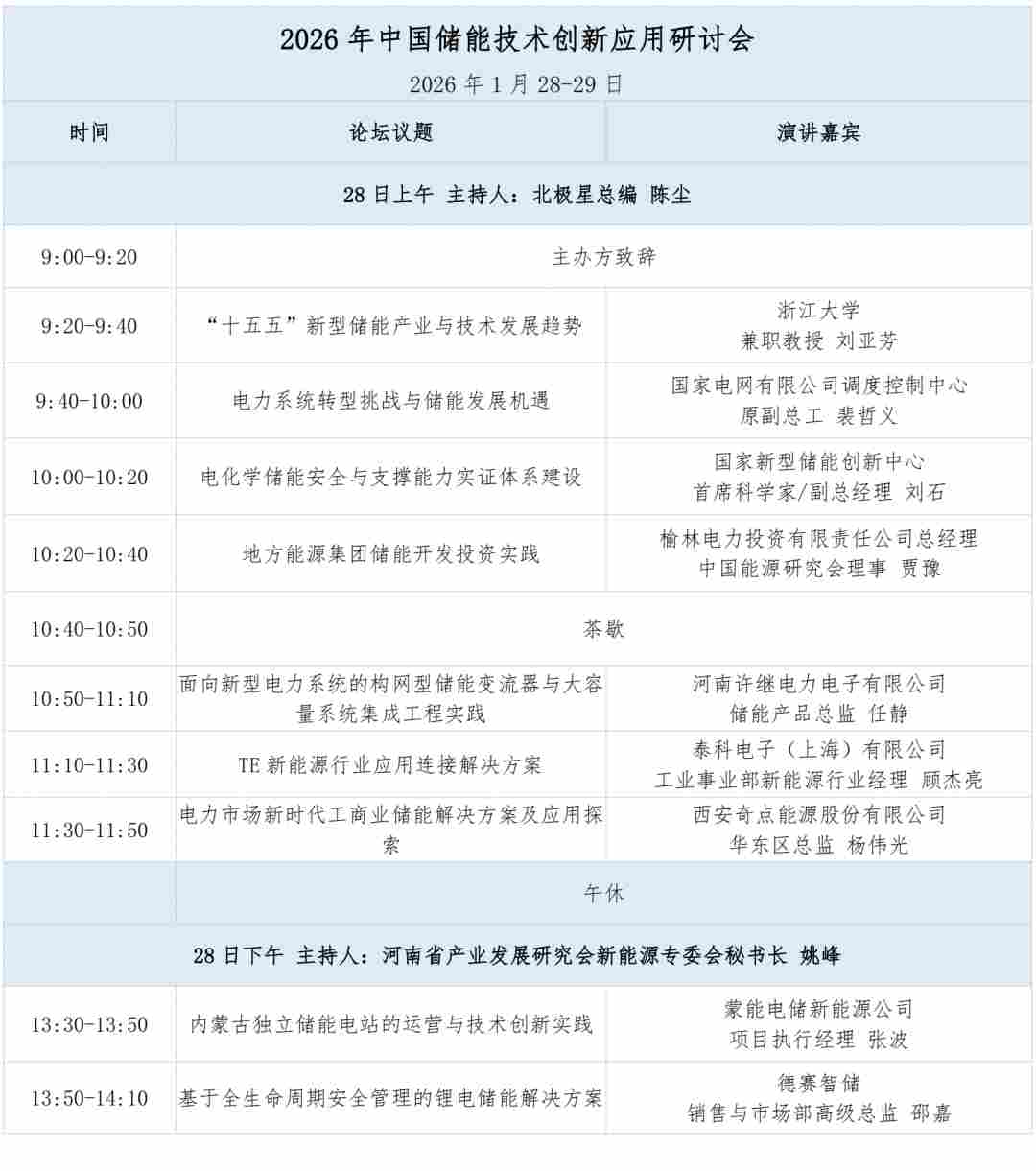 最新议程公布！2026年中国储能技术创新