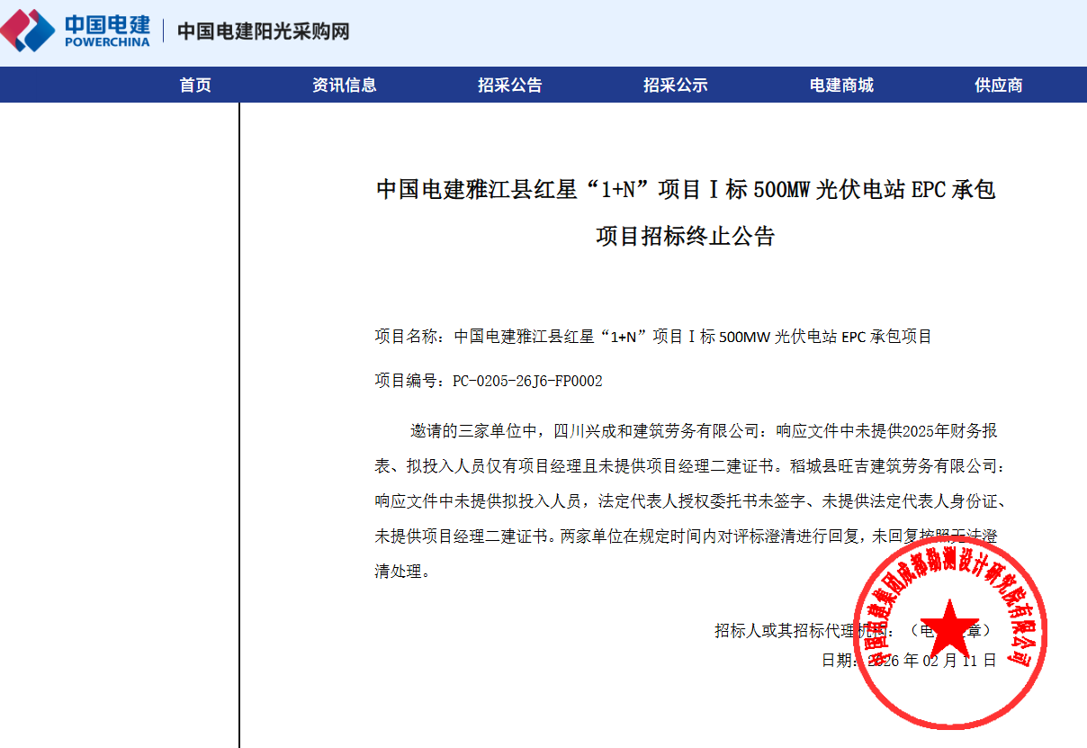 中国电建红星项目光伏EPC招标终止 - 兰州联臻能源网