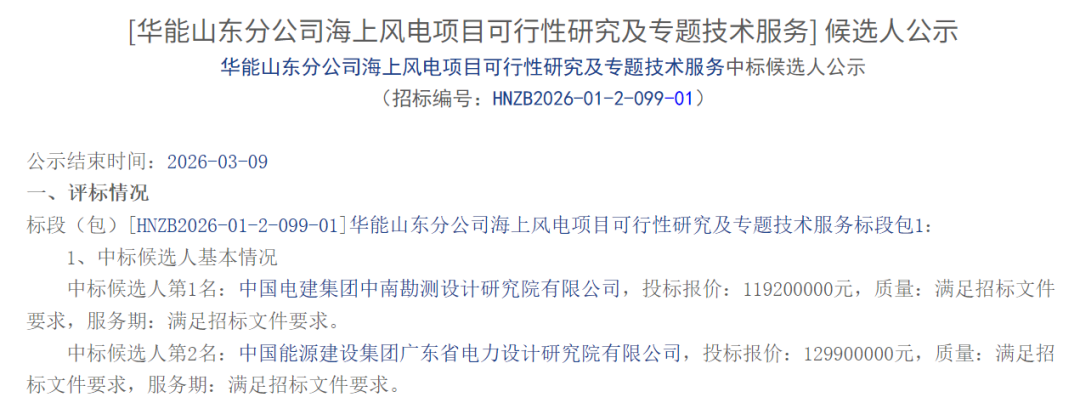 中国电建中南院拟中标华能山东海上风电项目｜中标信息全攻略 - 兰州联臻能源网