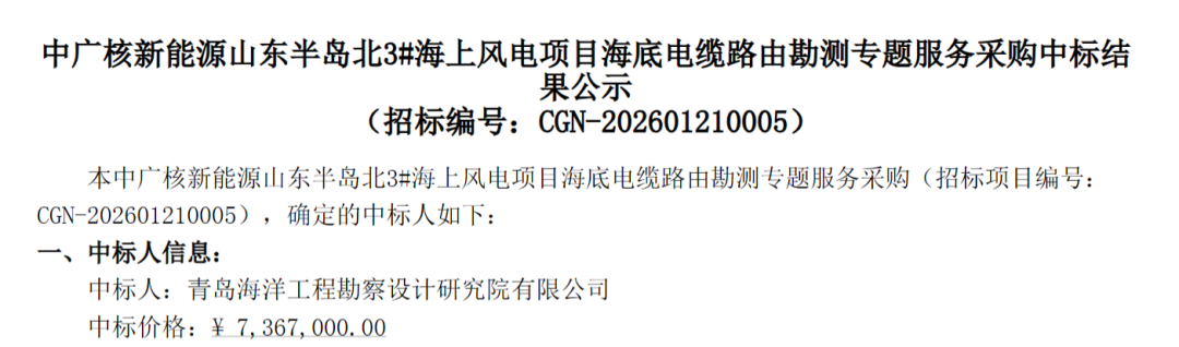 中广核600MW海上风电项目中标公示